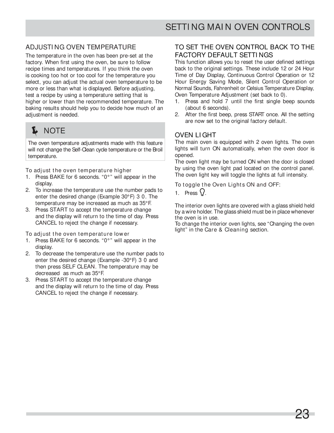 Frigidaire FPEF4085KF important safety instructions Adjusting Oven Temperature, To adjust the oven temperature higher 