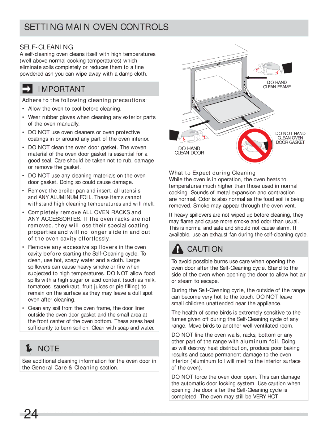 Frigidaire FPEF4085KF Self-Cleaning, Adhere to the following cleaning precautions, What to Expect during Cleaning 