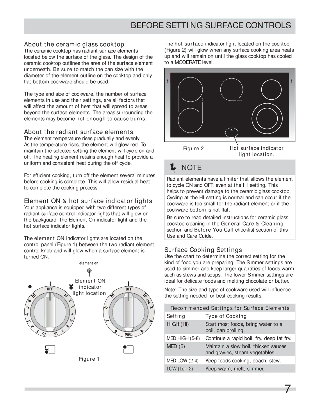 Frigidaire FPEF4085KF Before Setting Surface Controls, About the ceramic glass cooktop, About the radiant surface elements 