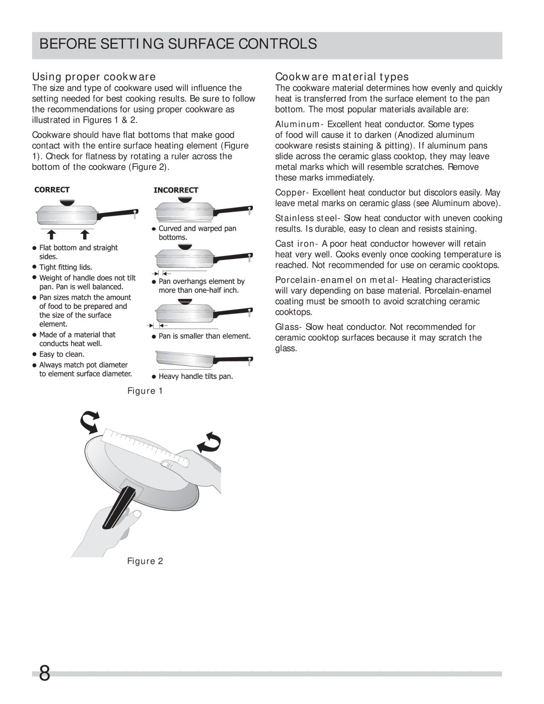 Frigidaire FPEF4085KF important safety instructions Using proper cookware, Cookware material types 