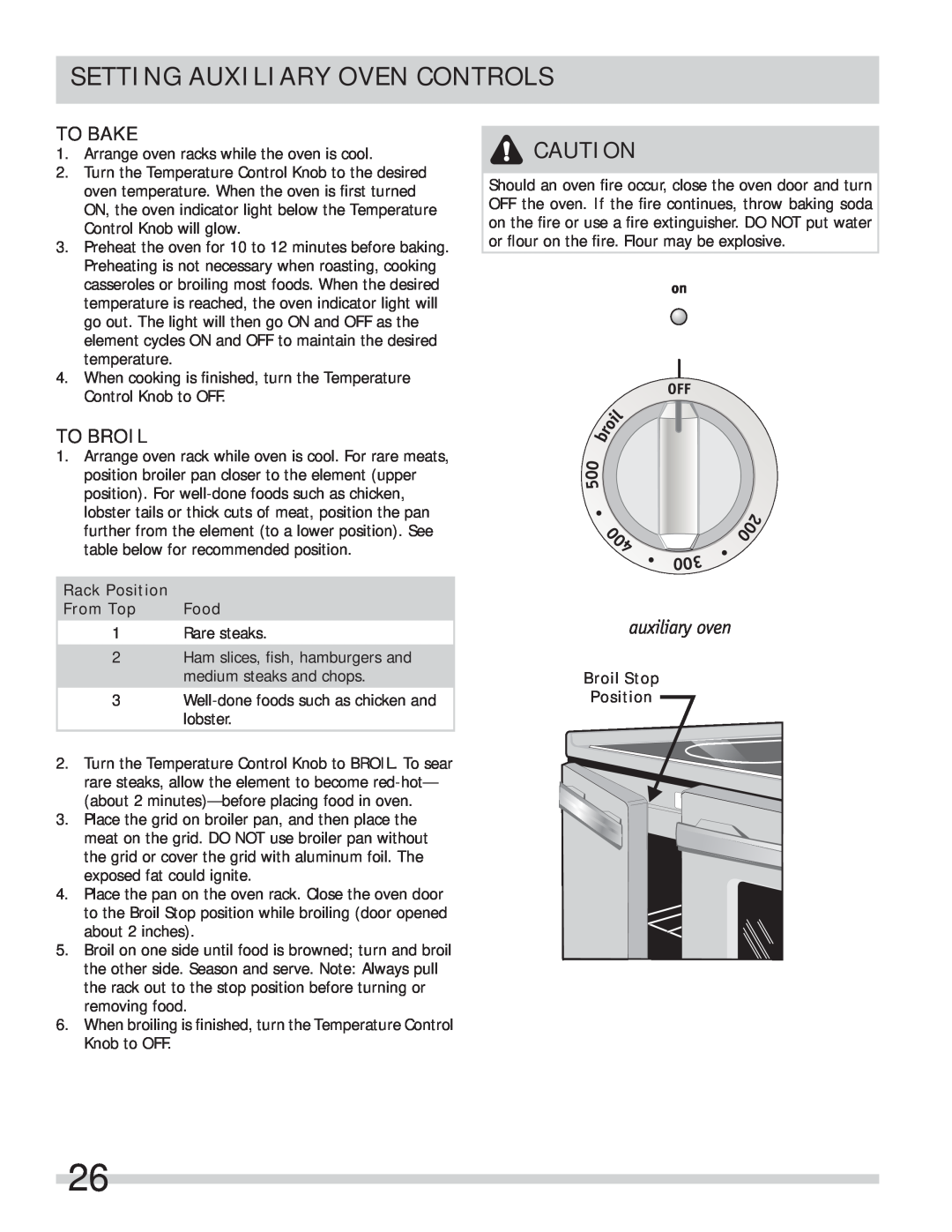 Frigidaire FPEF4085KF important safety instructions Setting Auxiliary Oven Controls, To Bake, To Broil 