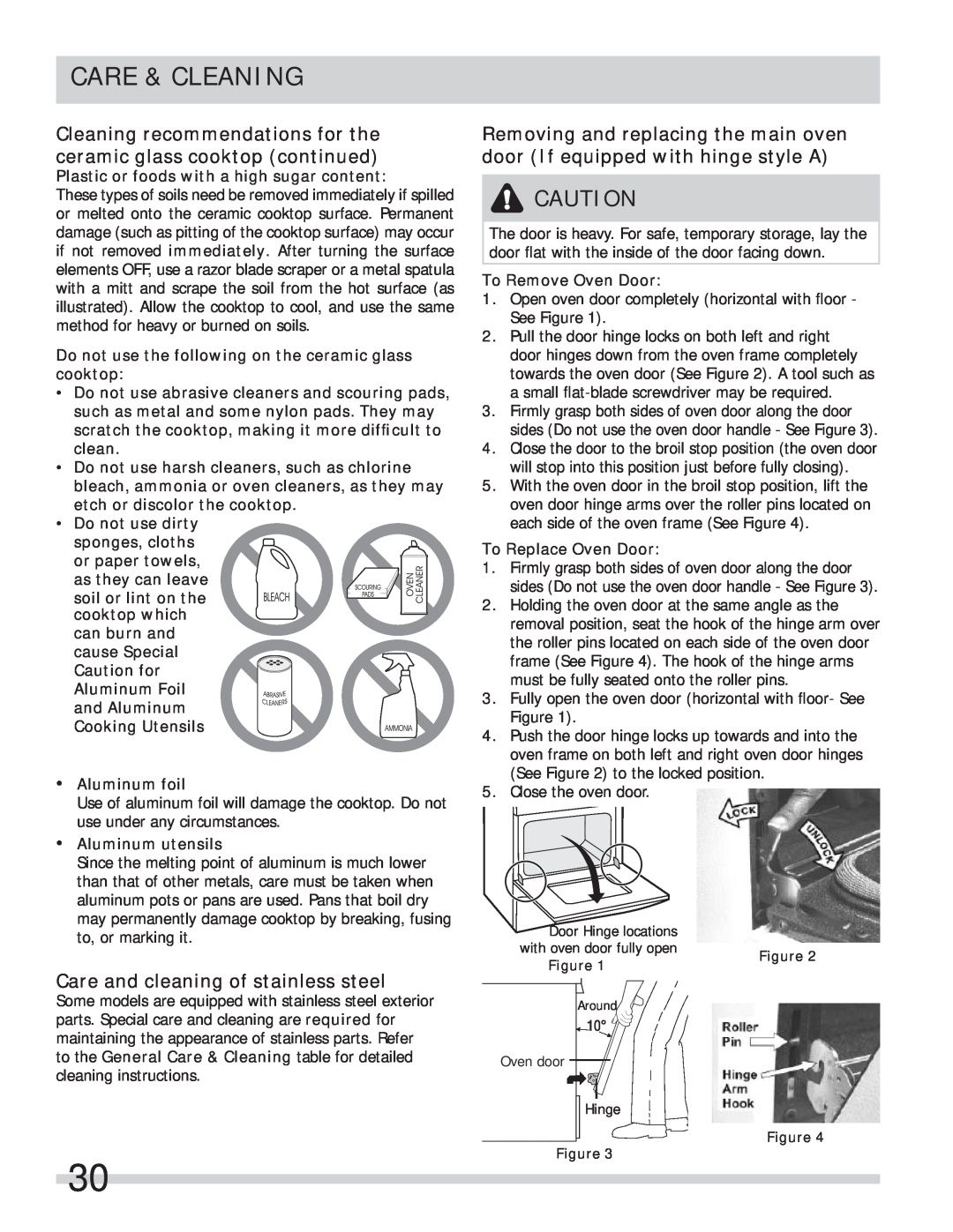Frigidaire FPEF4085KF important safety instructions Care and cleaning of stainless steel, Care & Cleaning 