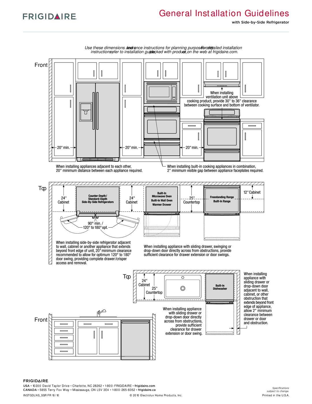 Frigidaire FPES3085K F dimensions General Installation Guidelines 