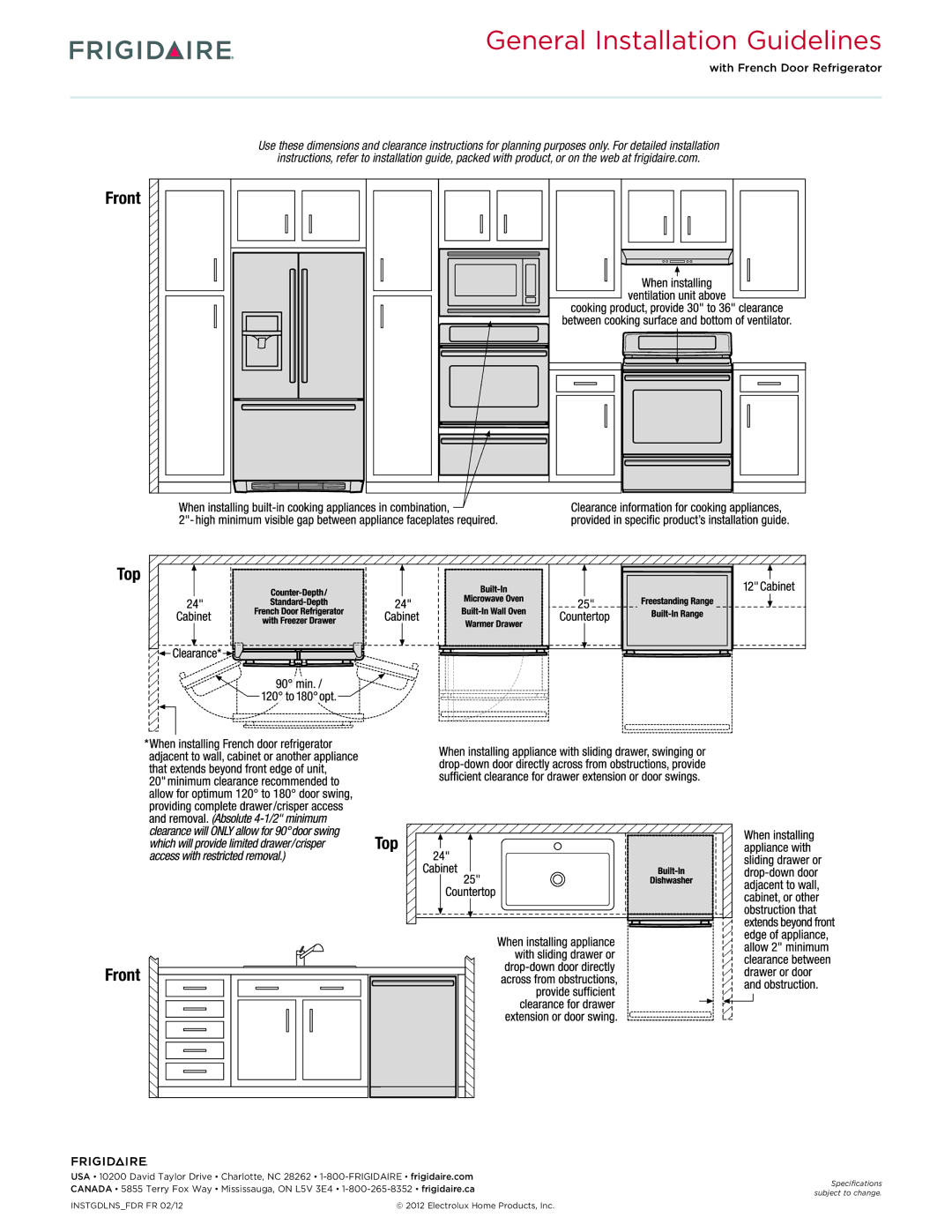 Frigidaire FPET2785K F dimensions Front Top 