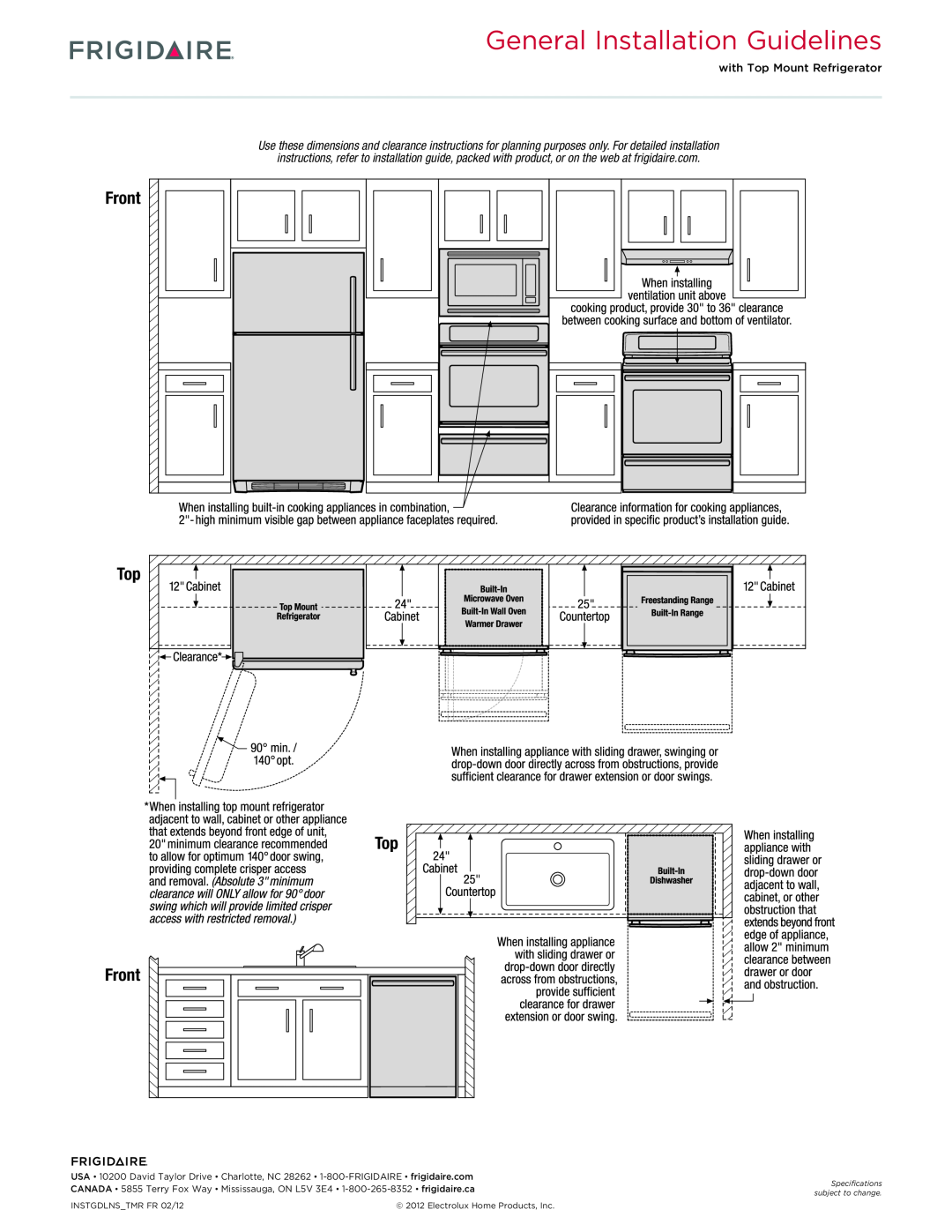 Frigidaire FPET2785K F dimensions Front, General Installation Guidelines 