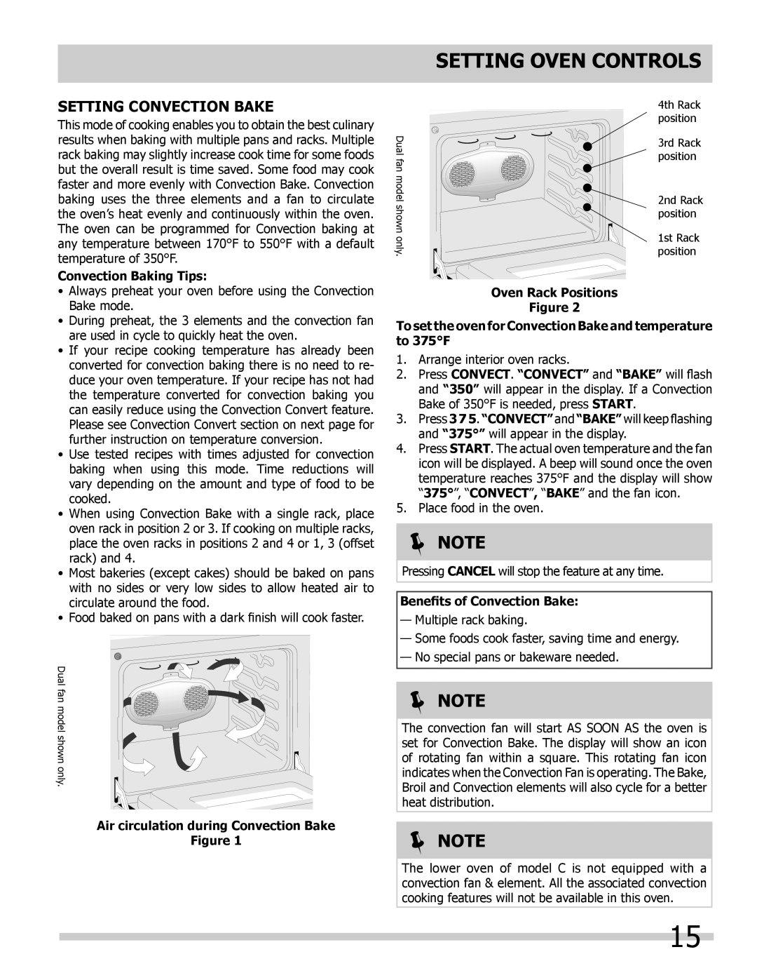 Frigidaire FGET2765KW, FPET3085KF Setting Convection Bake, Convection Baking Tips, Air circulation during Convection Bake 