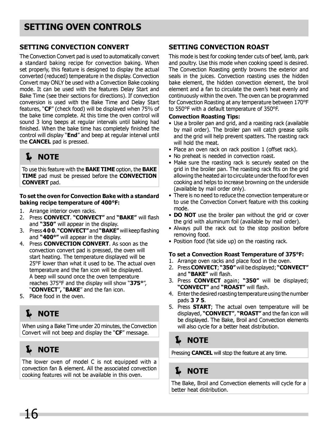 Frigidaire FPET3085KF, FPET2785KF manual Setting Convection Convert, Setting Convection Roast, Convection Roasting Tips 