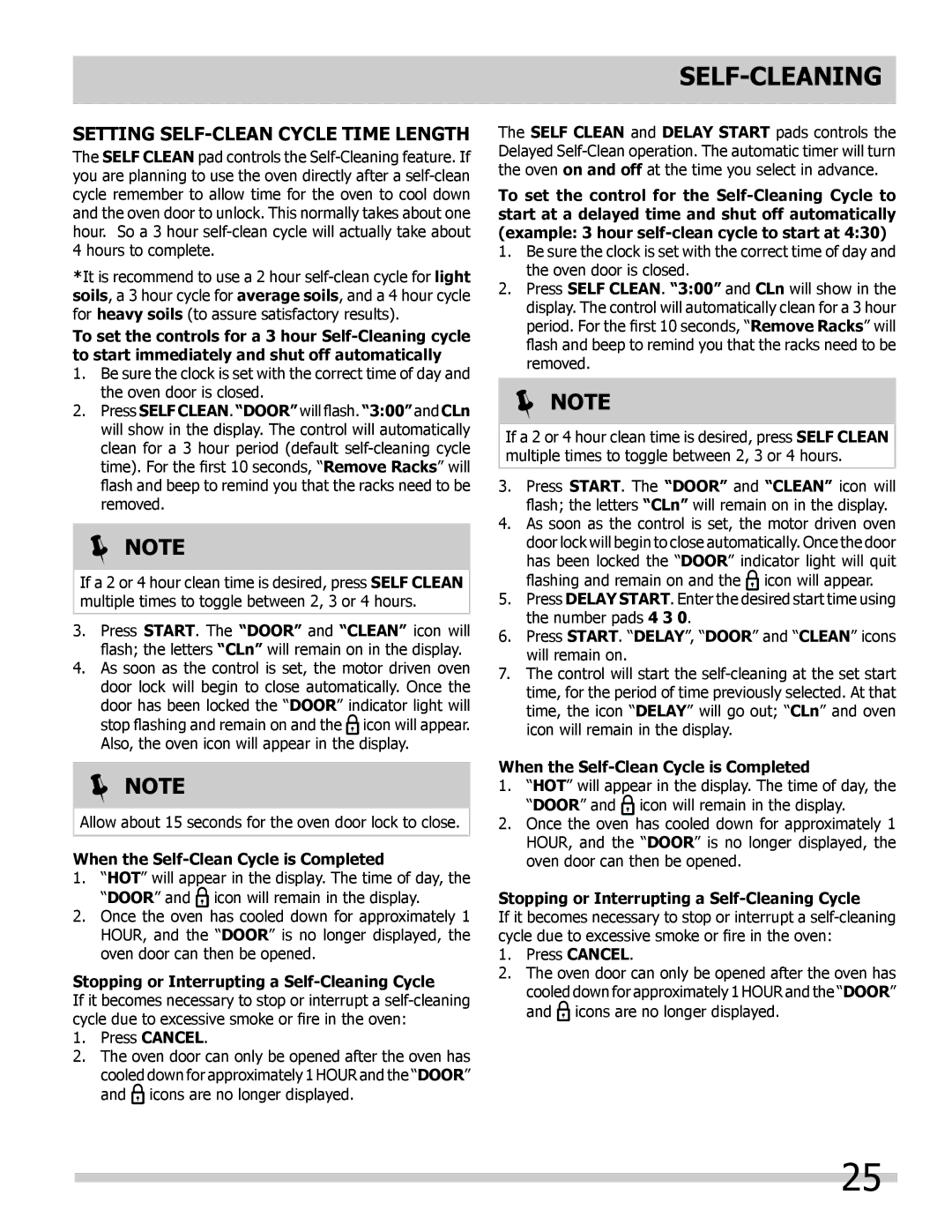 Frigidaire FGET2765KB, FPET3085KF, FPET2785KF Setting SELF-CLEAN Cycle Time Length, When the Self-Clean Cycle is Completed 