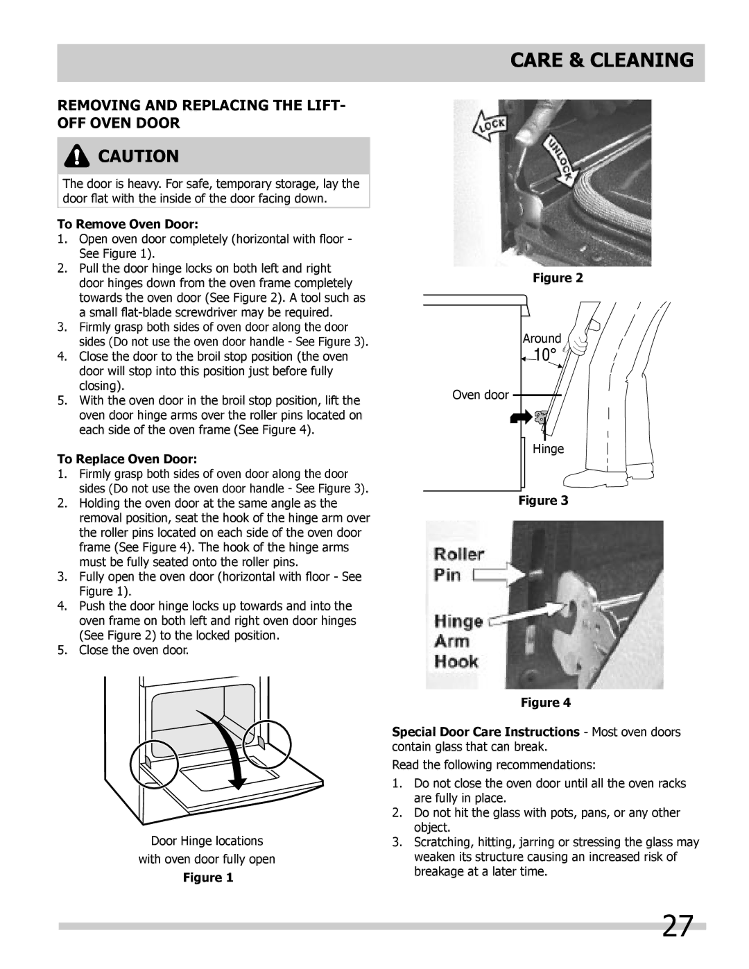 Frigidaire FGET3065KF manual Removing and Replacing the LIFT- OFF Oven Door, To Remove Oven Door, To Replace Oven Door 