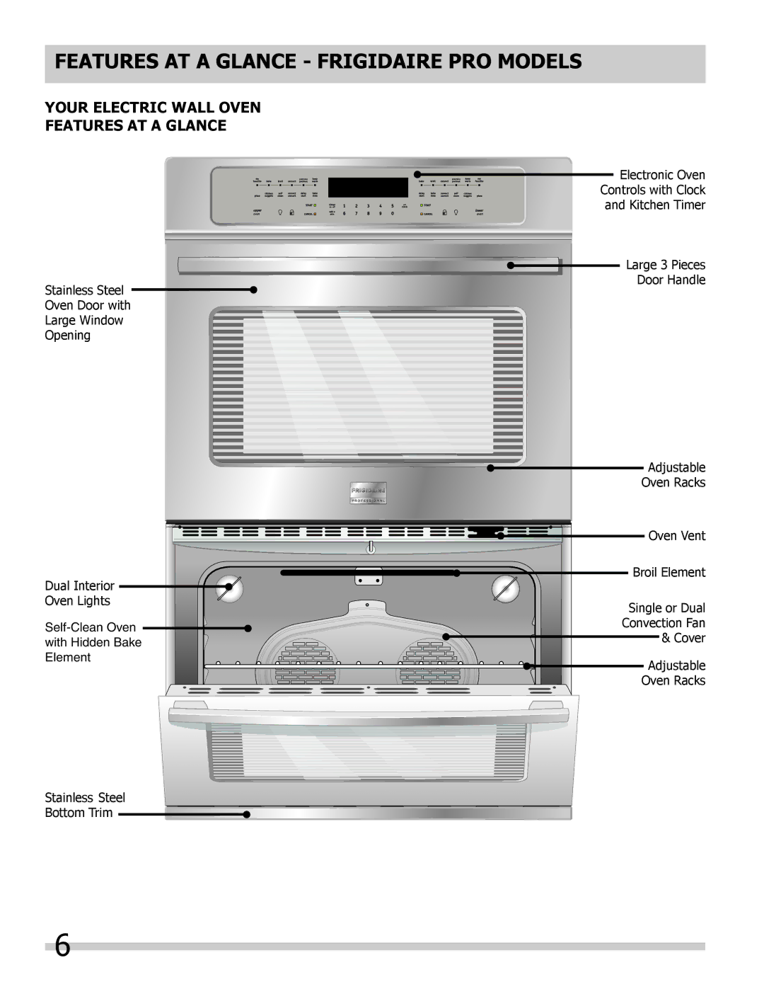 Frigidaire FGET2745KB, FPET3085KF Features AT a Glance Frigidaire PRO Models, Your Electric Wall Oven Features AT a Glance 