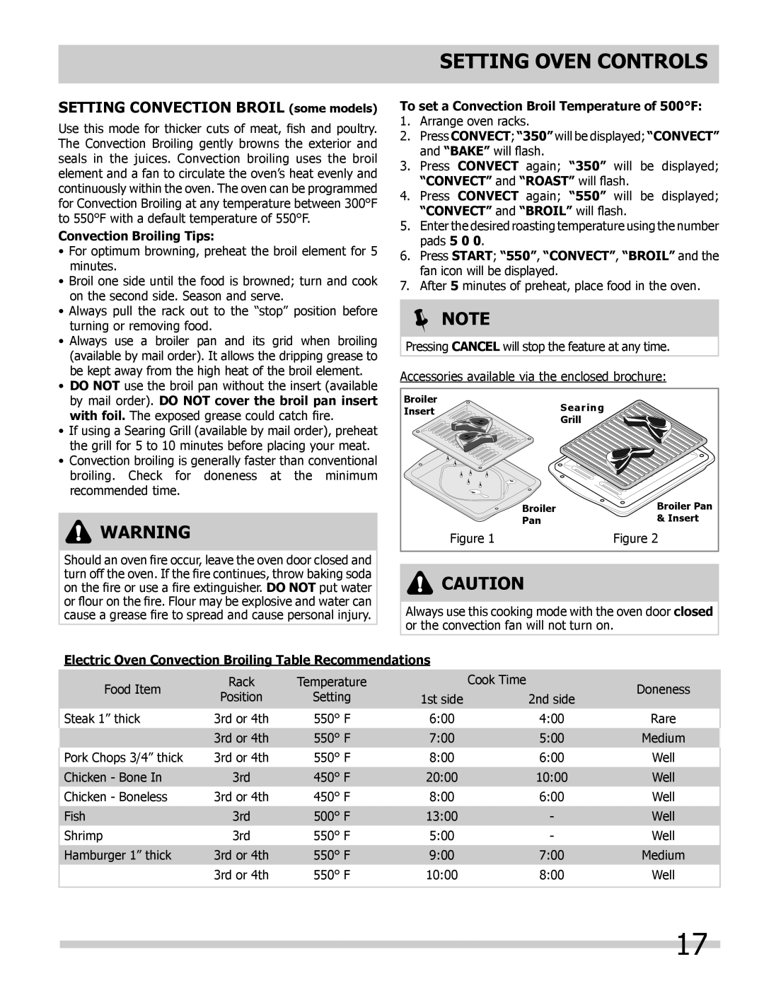 Frigidaire FPET2785KF manual SETTING CONVECTION BROIL some models, Convection Broiling Tips, Setting Oven Controls,  Note 