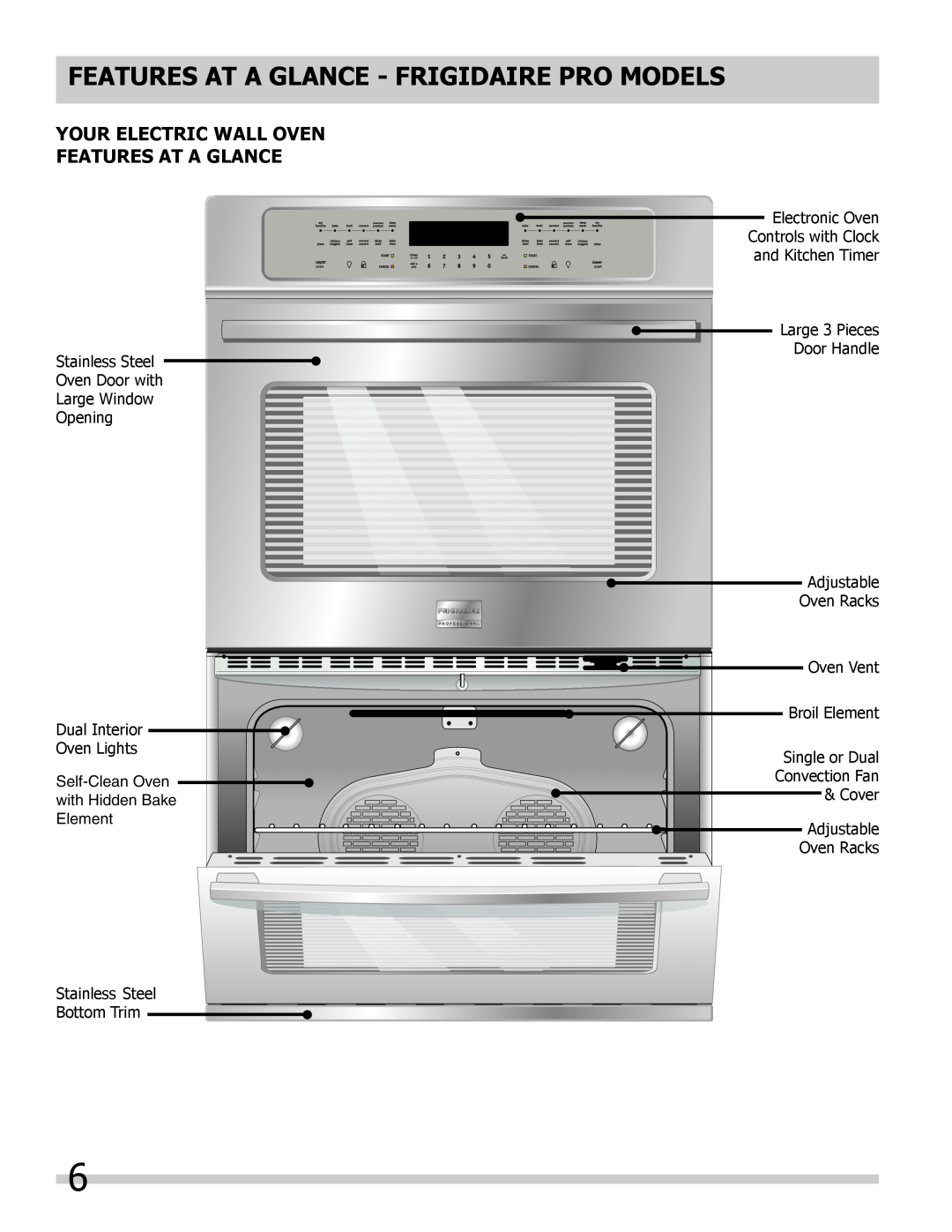 Frigidaire FGET2745KB manual Features At A Glance - Frigidaire Pro Models, Your Electric Wall Oven Features At A Glance 