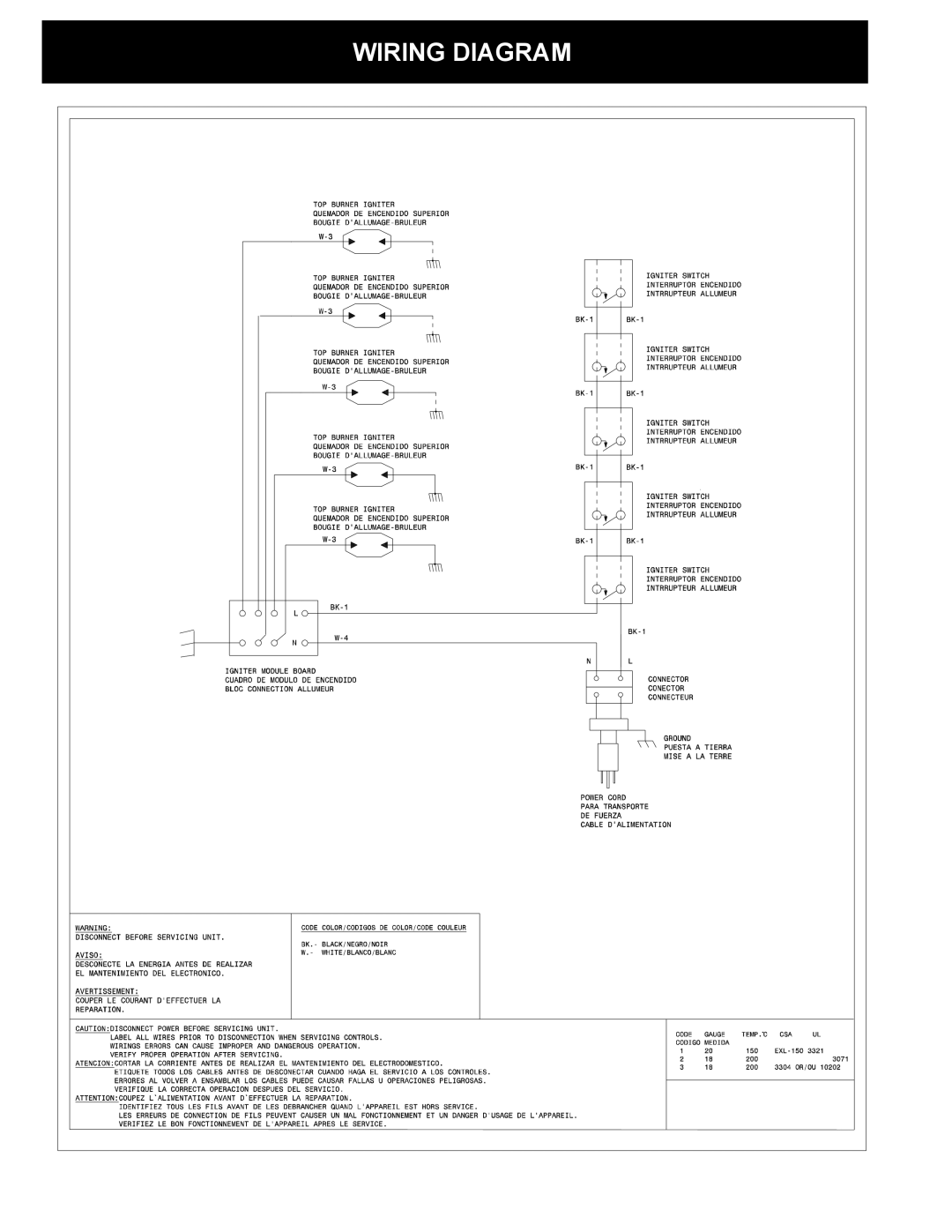 Frigidaire FPGC3087MS installation instructions Wiring Diagram 