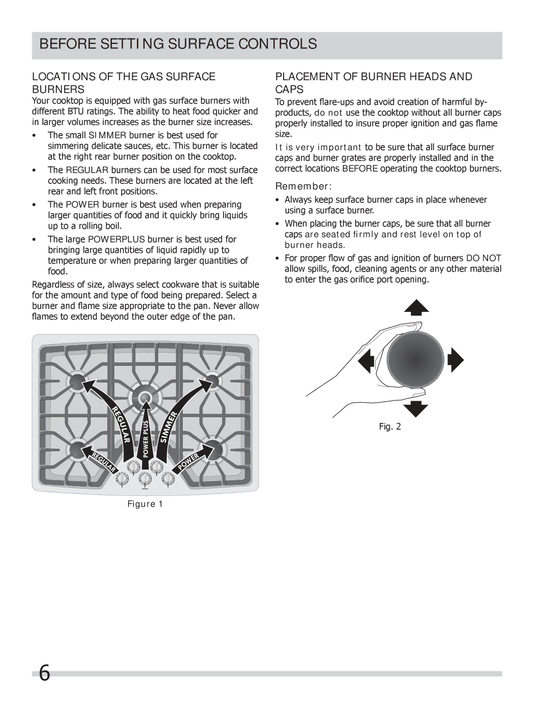 Frigidaire FPGC3087MS important safety instructions Before Setting Surface Controls, Locations of the GAS Surface Burners 