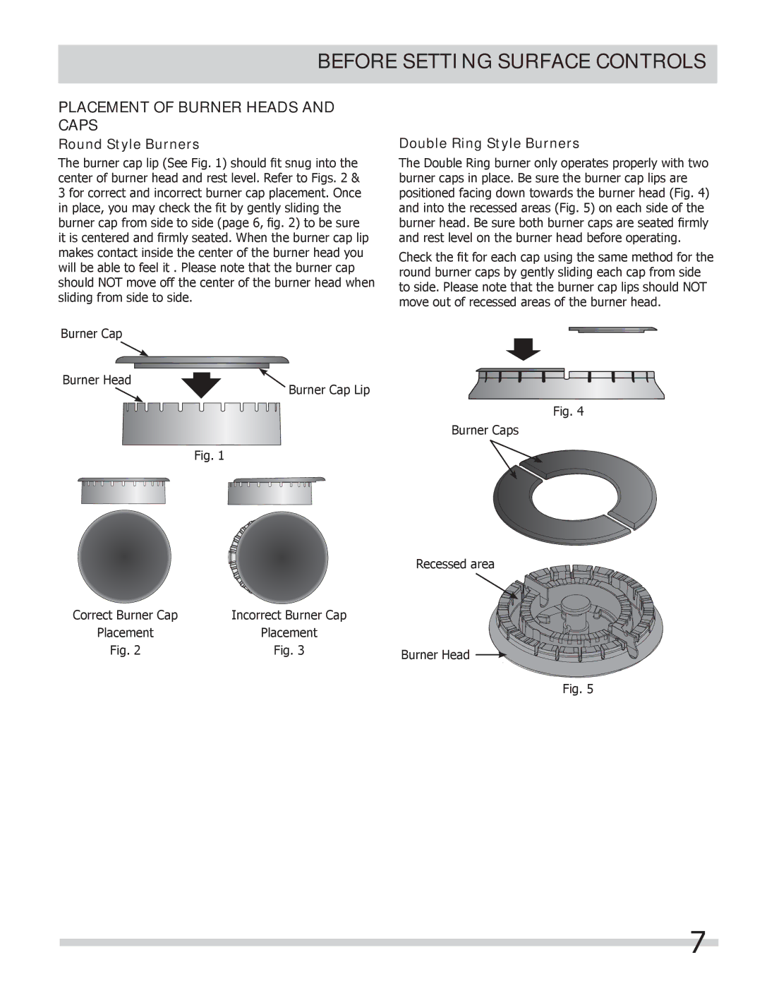 Frigidaire FPGC3087MS important safety instructions Round Style Burners 