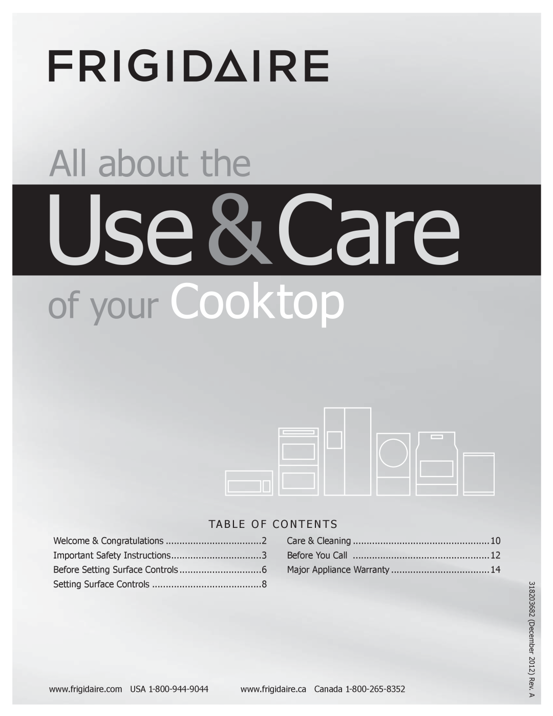 Frigidaire FPGC3087MS important safety instructions Use &Care, All about the, of your Cooktop, December 2012 Rev. A 
