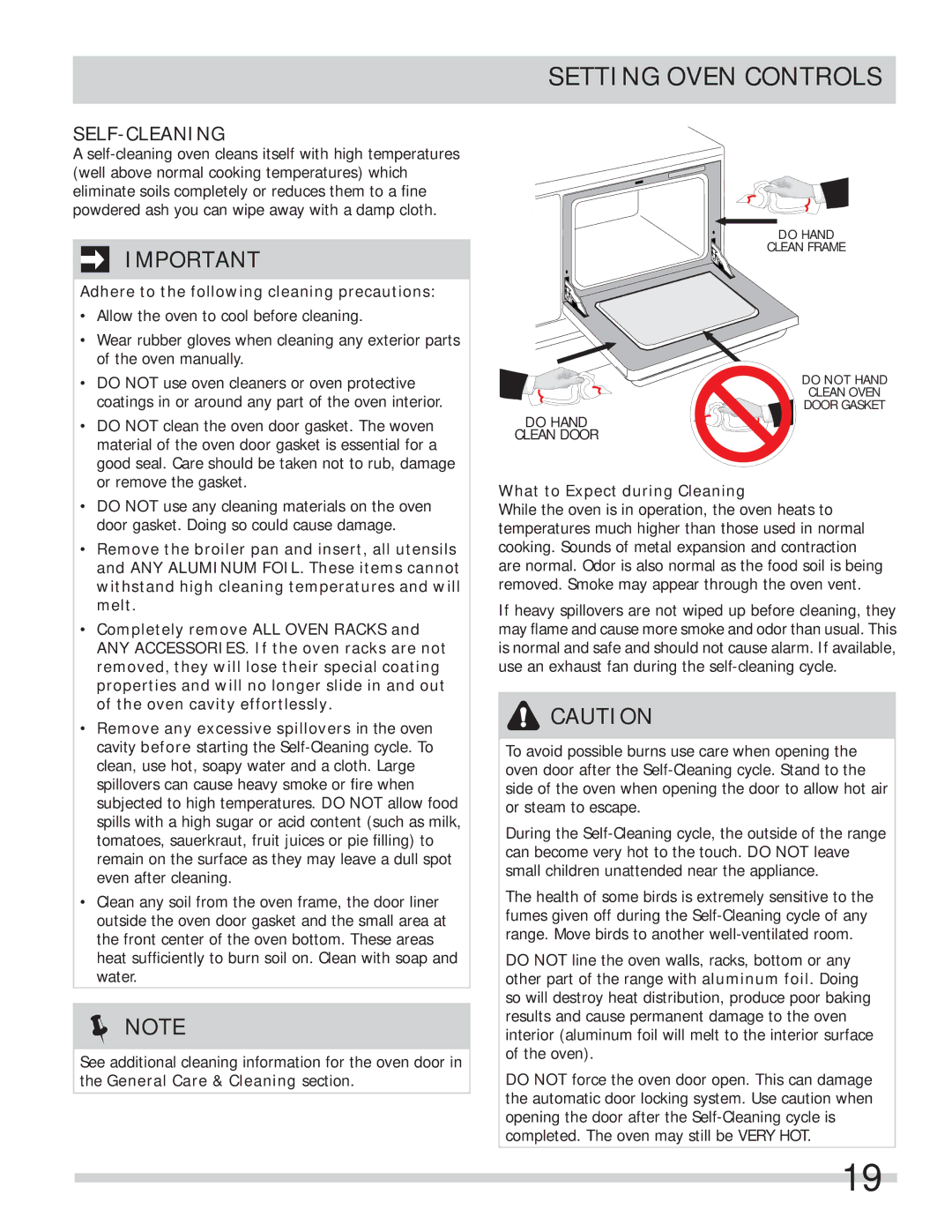 Frigidaire FPGF3685LS Self-Cleaning, Adhere to the following cleaning precautions, What to Expect during Cleaning 