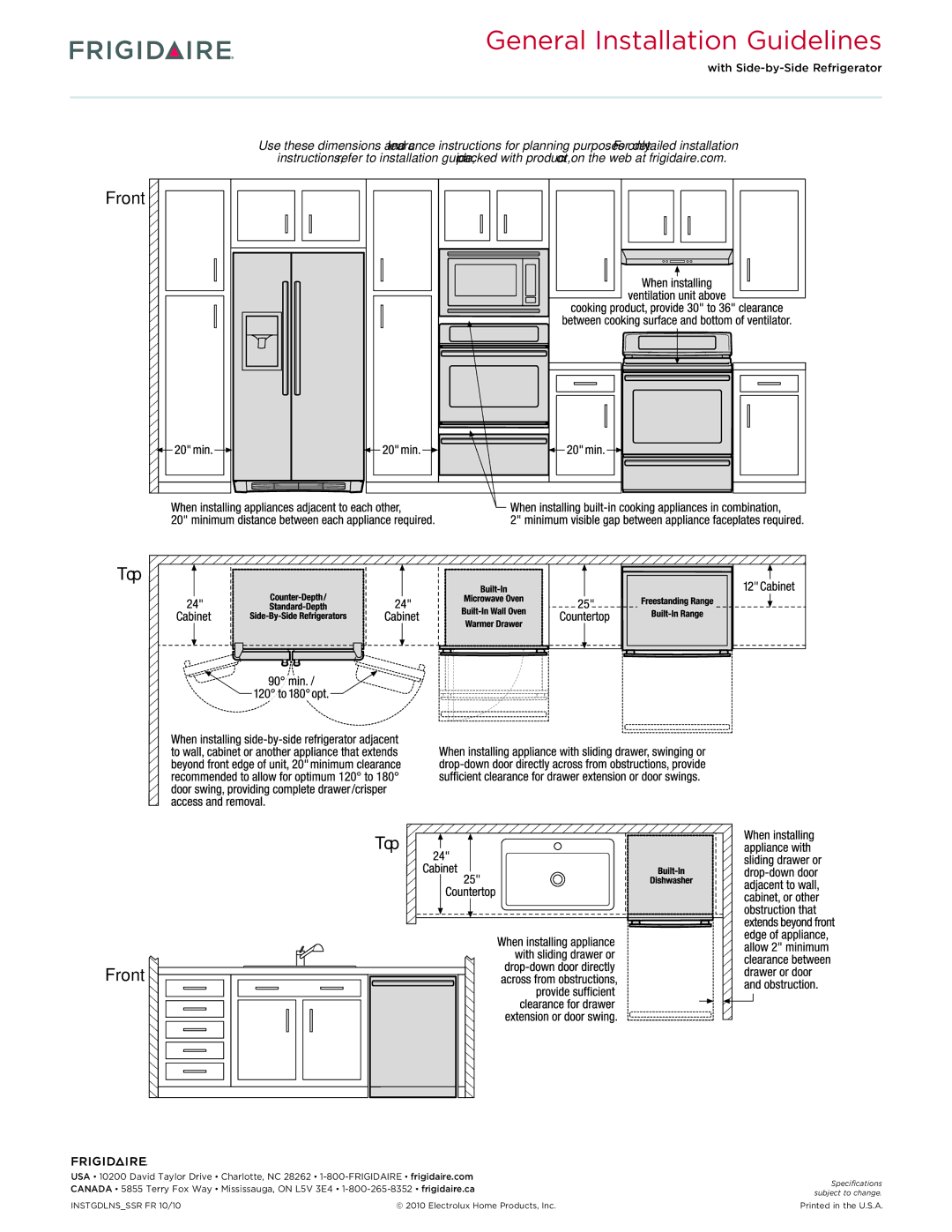 Frigidaire FPGS3085K F dimensions General Installation Guidelines 