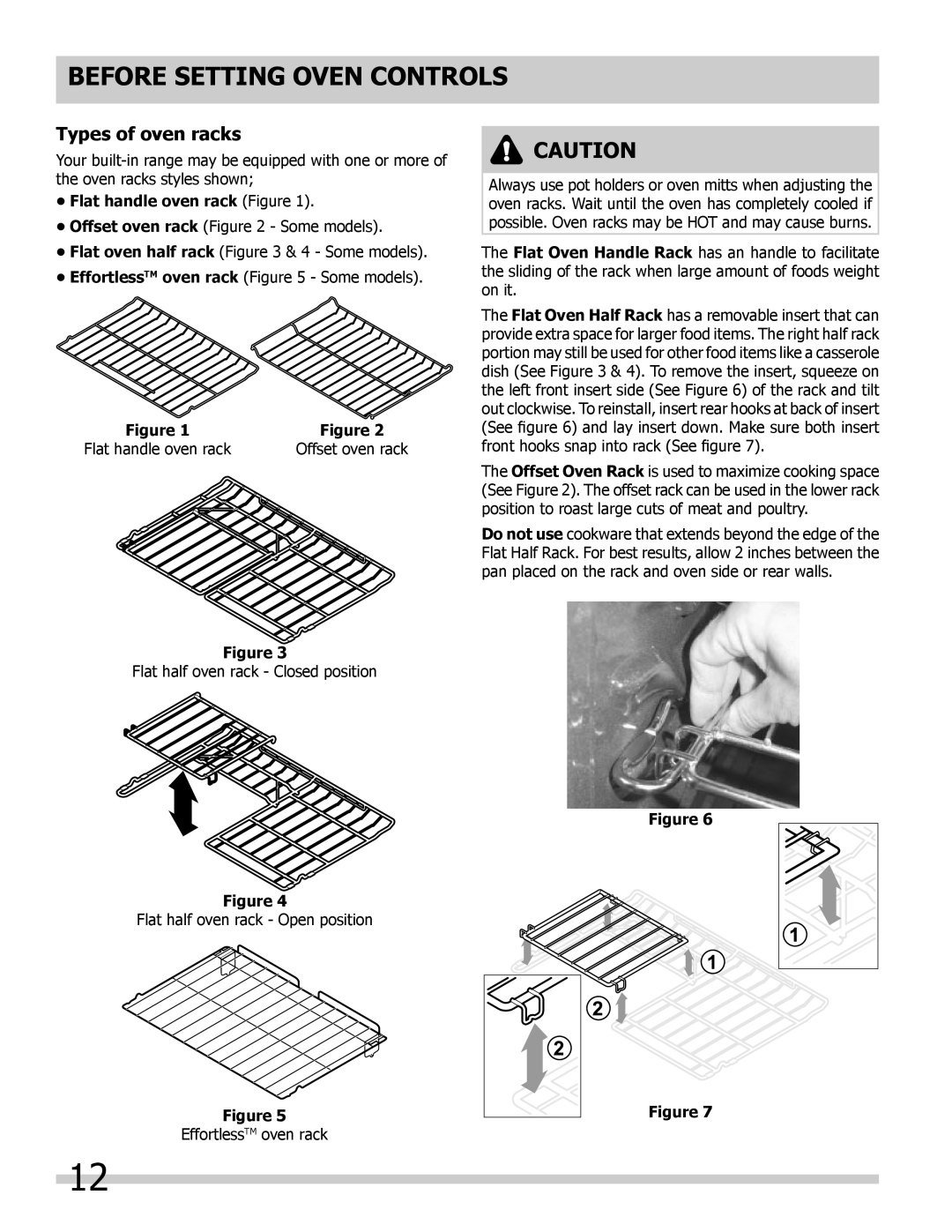 Frigidaire FGGS3045KF Types of oven racks, Flat handle oven rack Figure, Flat handle oven rack Offset oven rack 