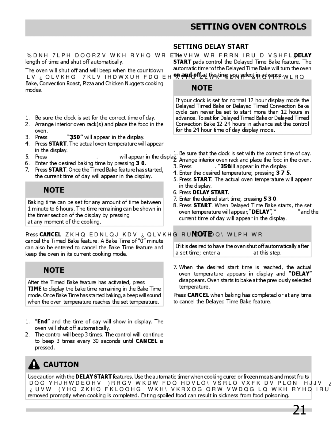 Frigidaire FPGS3085KF, FGGS3065KF Setting Bake Time, Setting Delay Start, When the timed bake ﬁnishes, Press Delay Start 