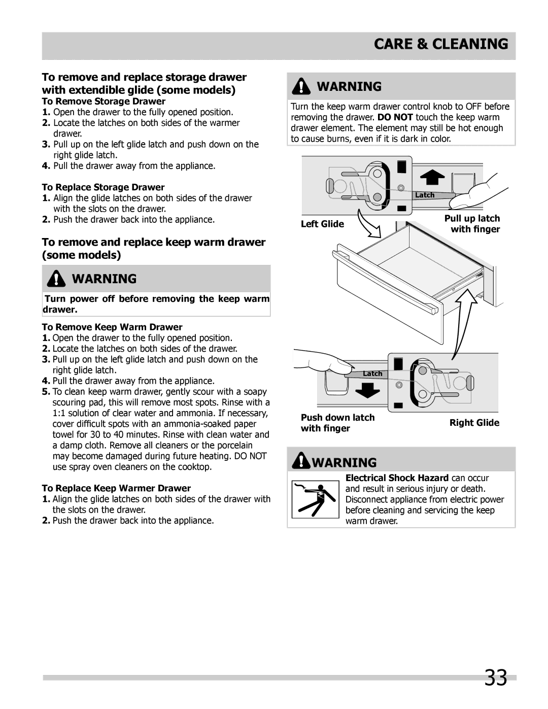 Frigidaire FGGS3045KF, FPGS3085KF, FGGS3065KF, FGGS3065KW, FGGS3045KB To remove and replace keep warm drawer some models 