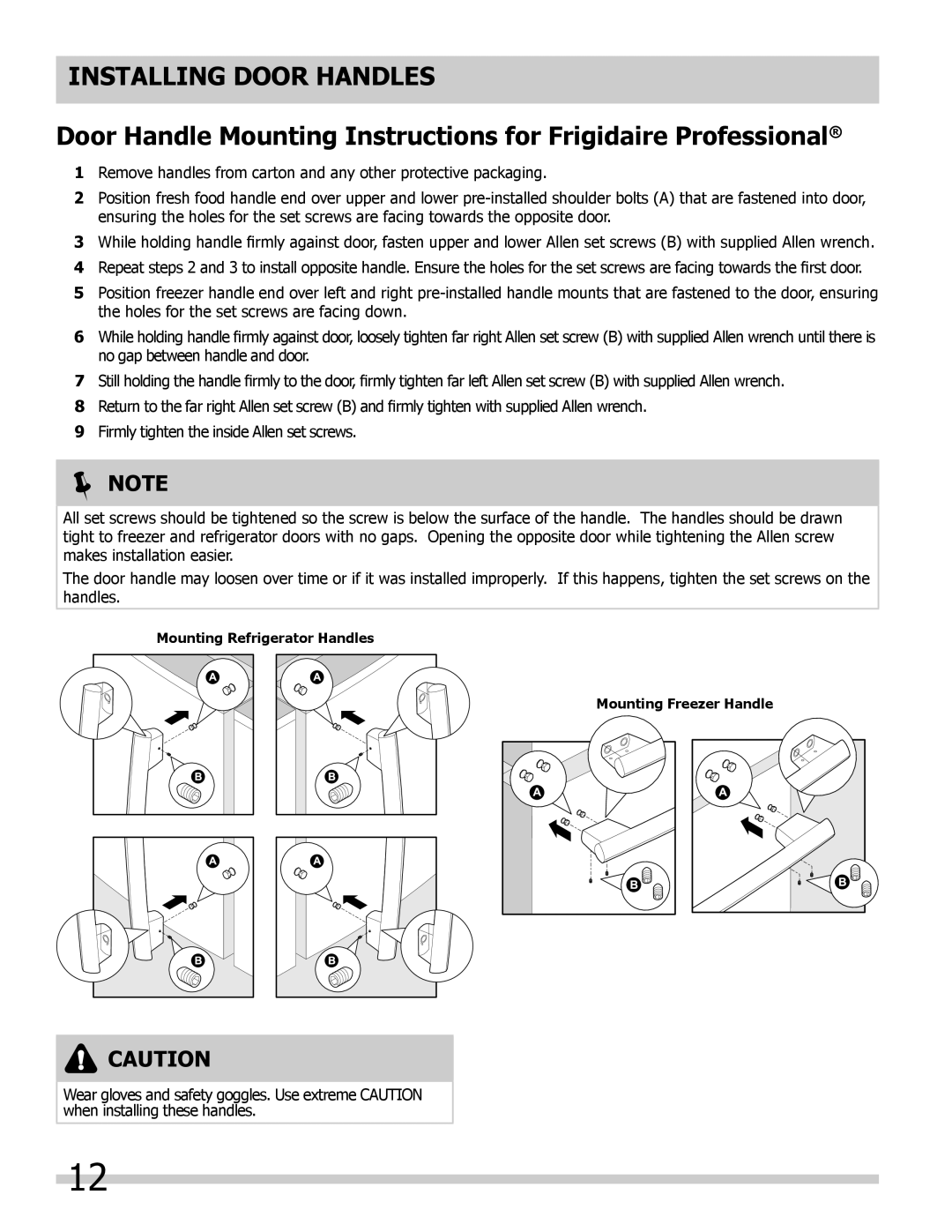 Frigidaire FPHB2899LF4 important safety instructions Installing Door Handles 