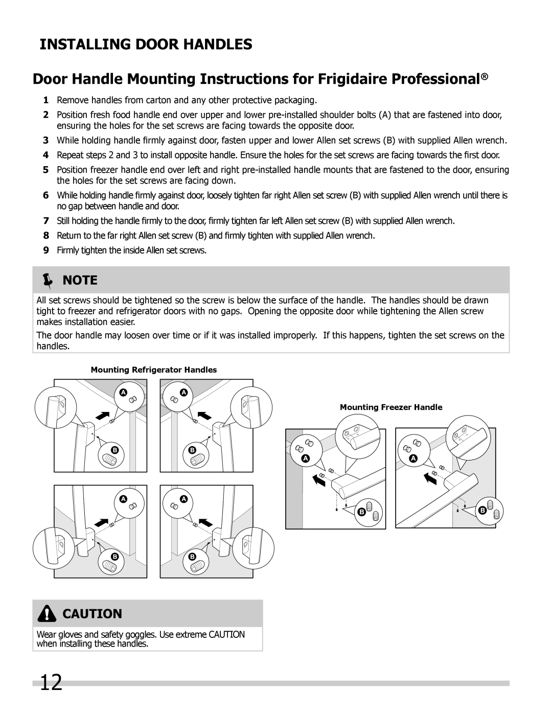 Frigidaire FPHB2899LFB manual Installing Door Handles 