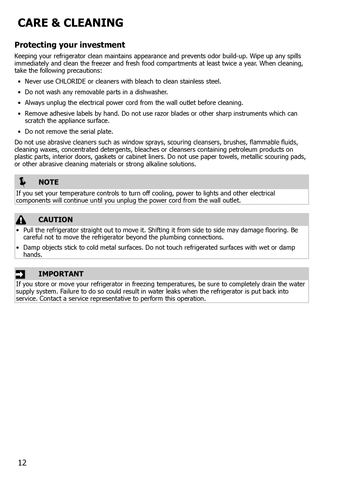 Frigidaire FPHI2188PF, FGHT2132PE, FGHT1832PP important safety instructions Care & Cleaning, Protecting your investment 