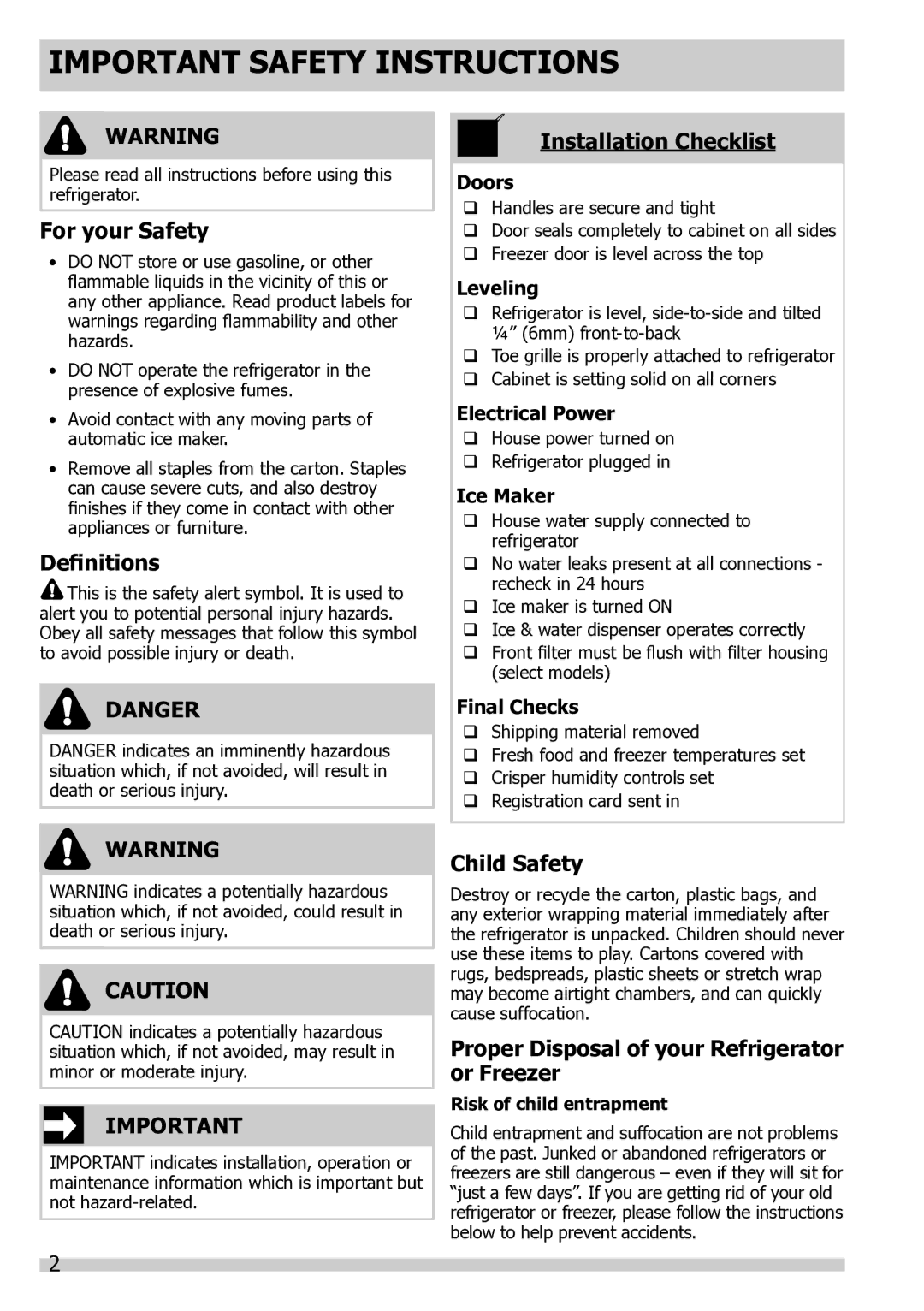 Frigidaire FGHT1832PP, FPHI2188PF, FGHT2132PE important safety instructions Important Safety Instructions 