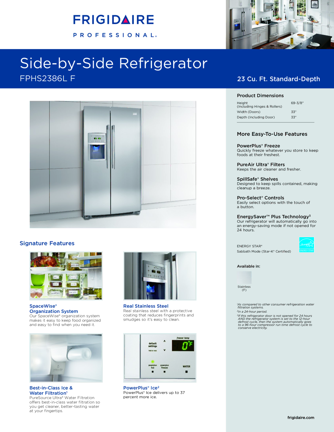 Frigidaire FPHS2386L F dimensions SpaceWise Real Stainless Steel Organization System 