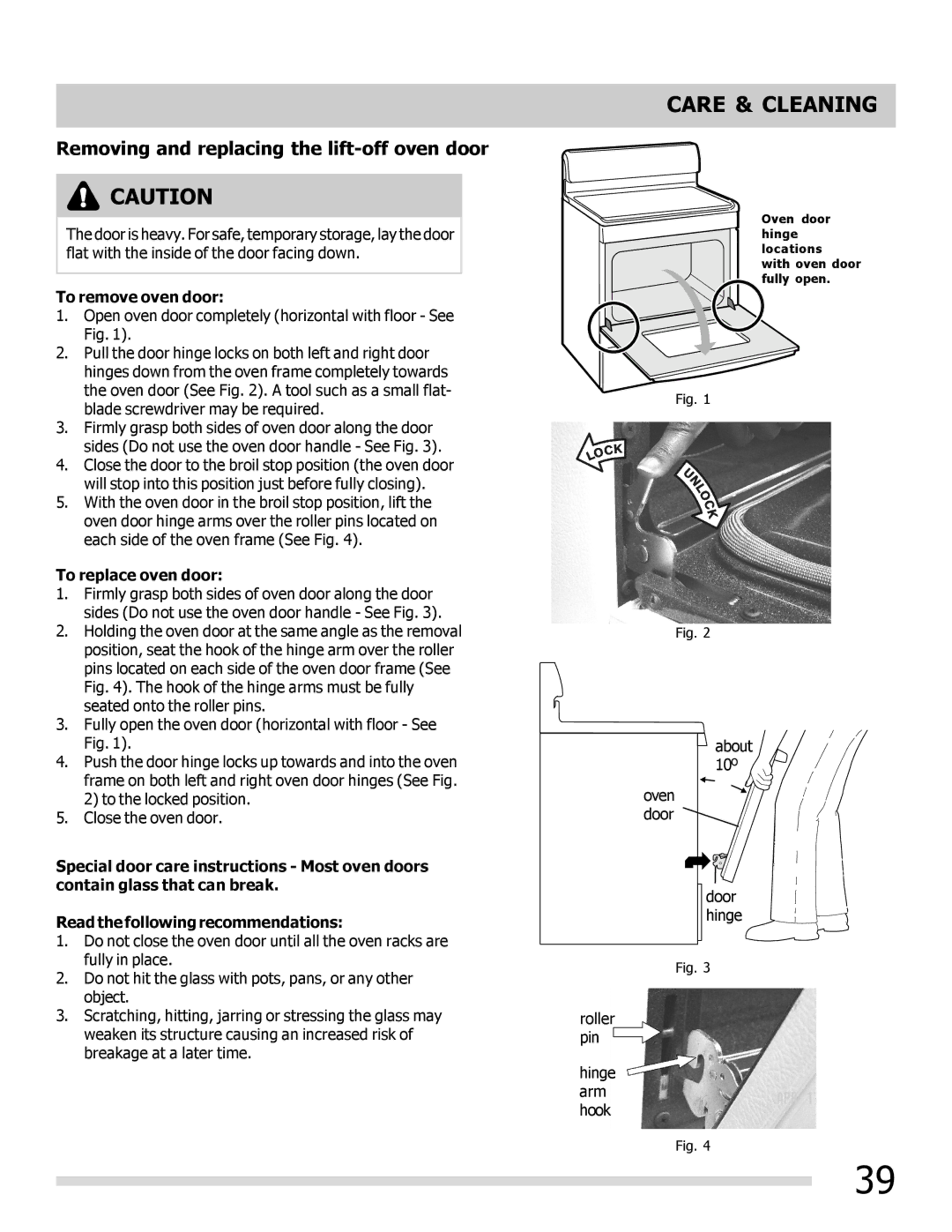 Frigidaire FPIF3093LF Removing and replacing the lift-off oven door, To remove oven door, To replace oven door 