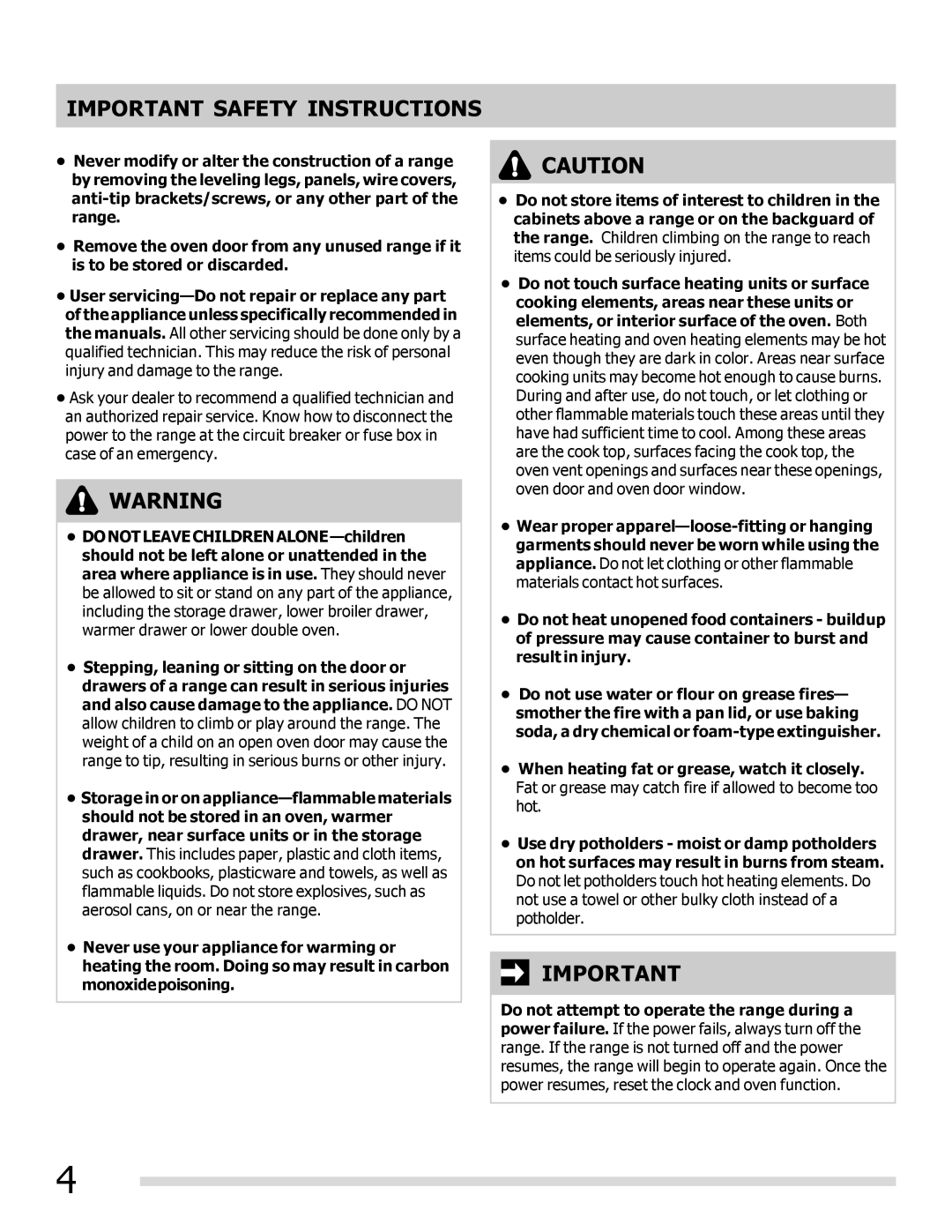 Frigidaire FPIF3093LF important safety instructions Important Safety Instructions 