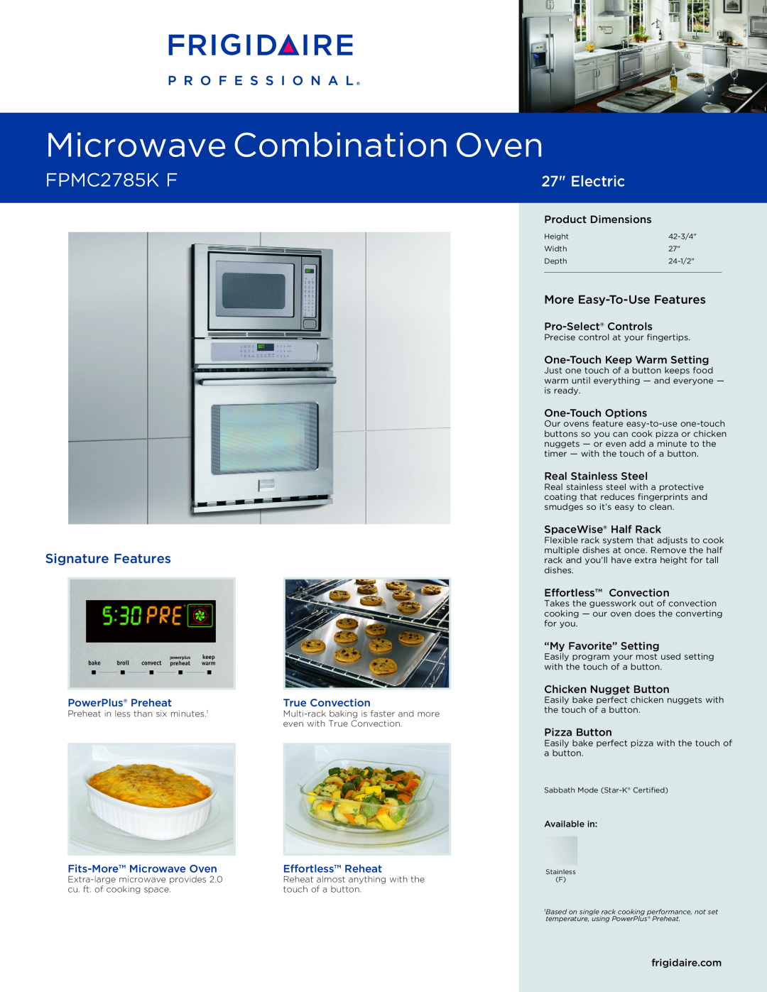 Frigidaire FPMC2785K F dimensions PowerPlus Preheat, True Convection, Fits-More Microwave Oven, Effortless Reheat 