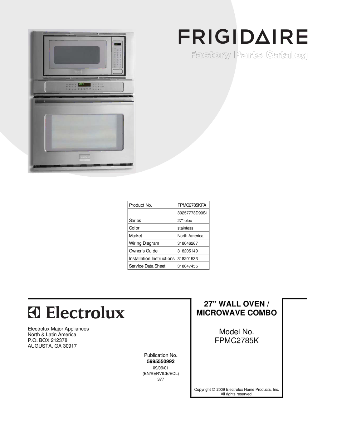 Frigidaire FPMC2785K installation instructions Wall Oven 