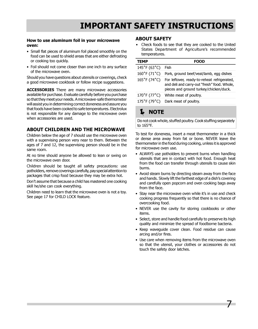 Frigidaire FPMO209 About Children and the Microwave, About Safety, How to use aluminum foil in your microwave oven 