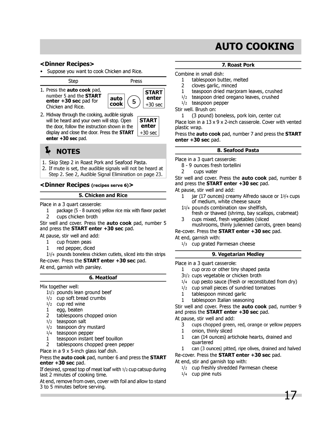 Frigidaire FGMV205KF, FPMV189KF, FGMV205KW, FGMV205KB important safety instructions Dinner Recipes recipes serve 