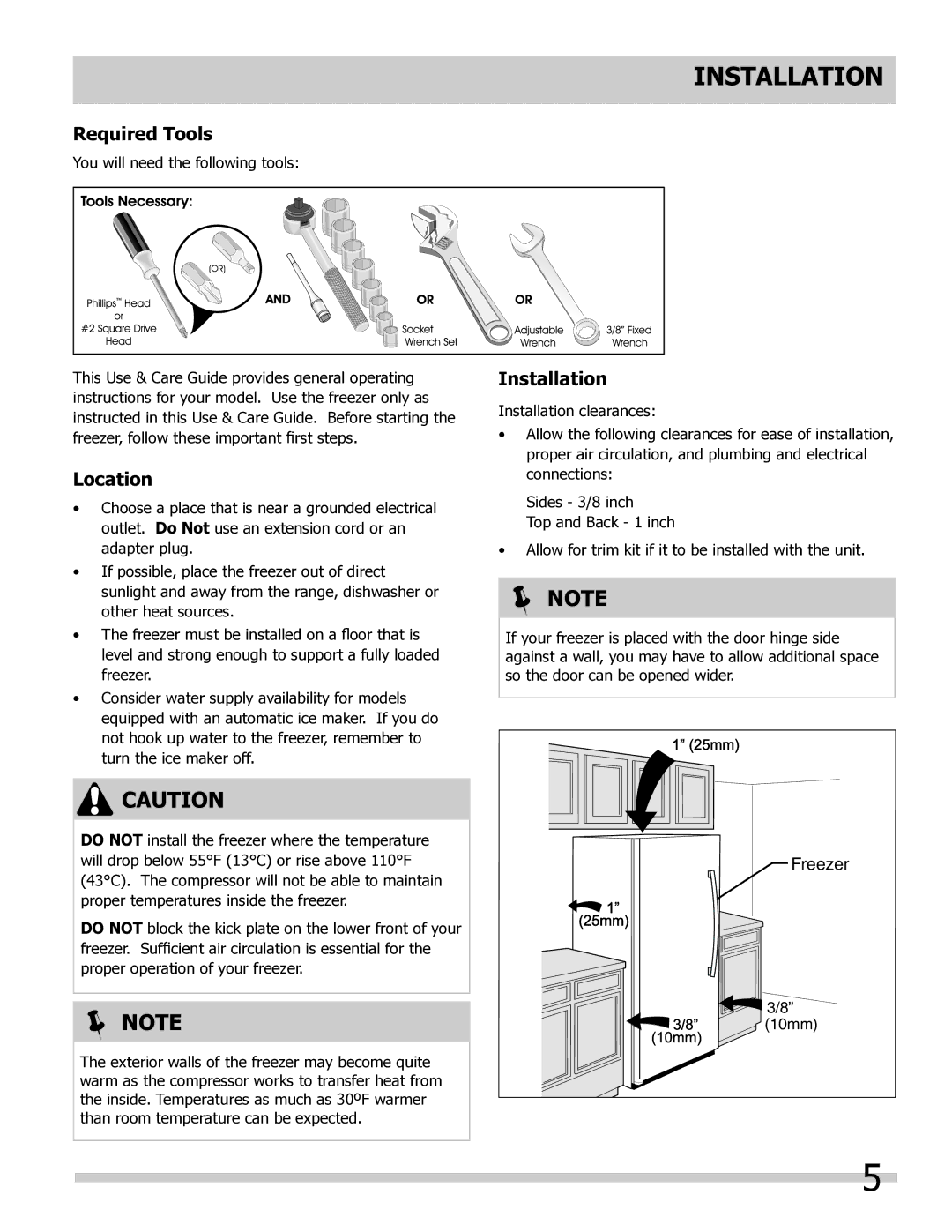 Frigidaire 297298800, FPUH19D7LF important safety instructions Installation, Required Tools, Location 