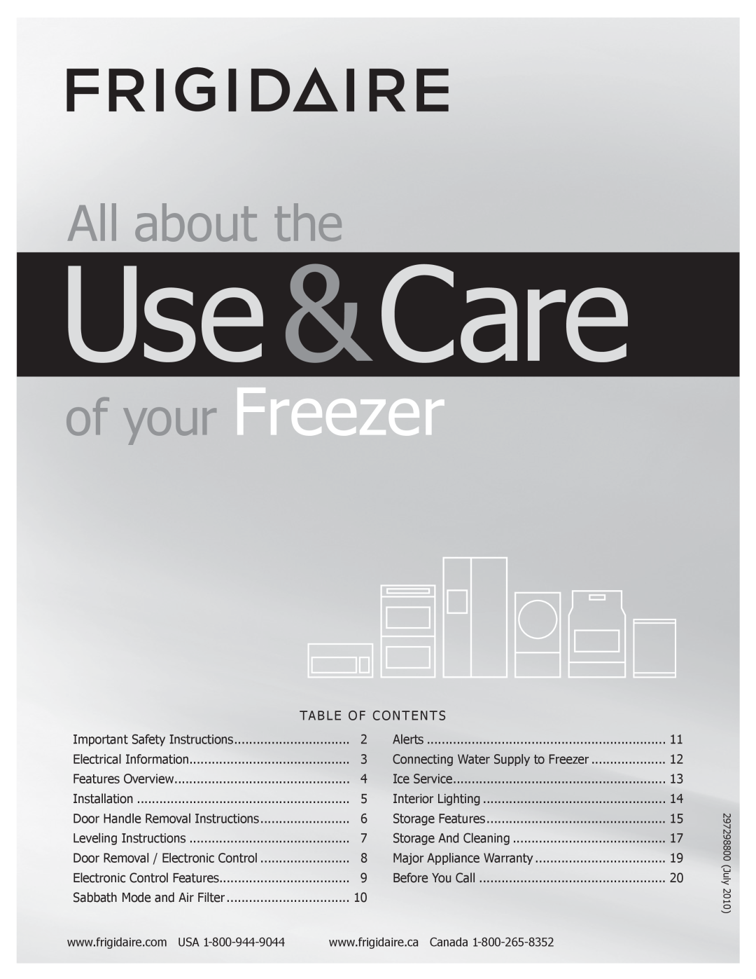 Frigidaire 297298800, FPUH19D7LF important safety instructions Use &Care, All about the, of your Freezer 
