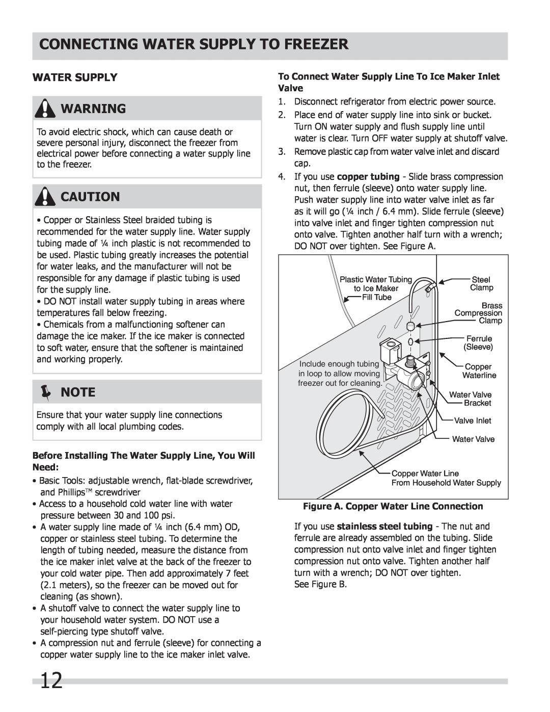 Frigidaire FPUH19D7LF, 297298800 important safety instructions Connecting Water Supply To Freezer,  Note 