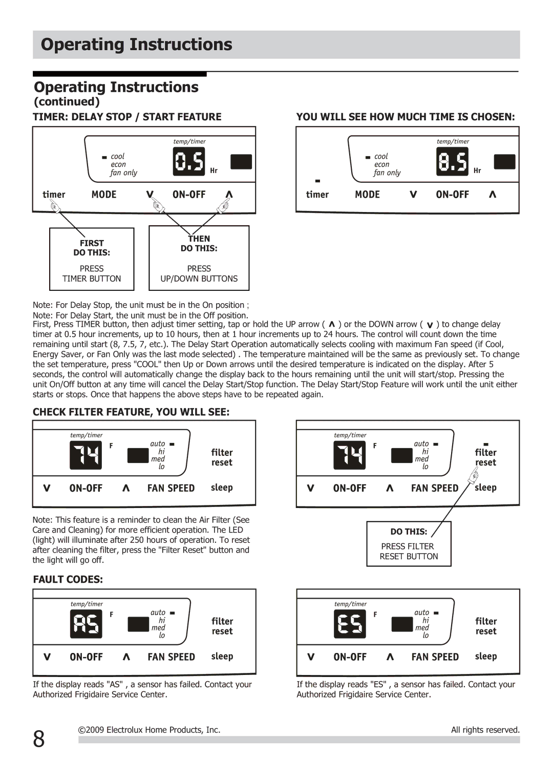 Frigidaire FRA064VU1 important safety instructions Timer Delay Stop / Start Feature, Check Filter FEATURE, YOU will see 