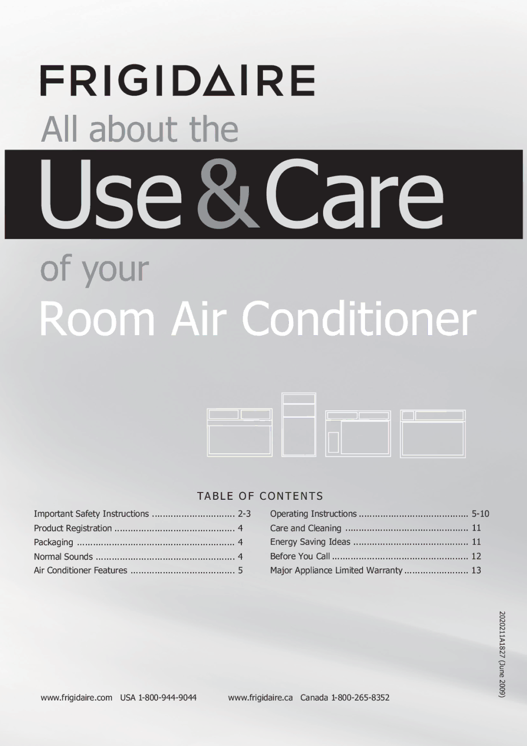 Frigidaire FRA106CV1, FRA065AT7 important safety instructions Use&Care 