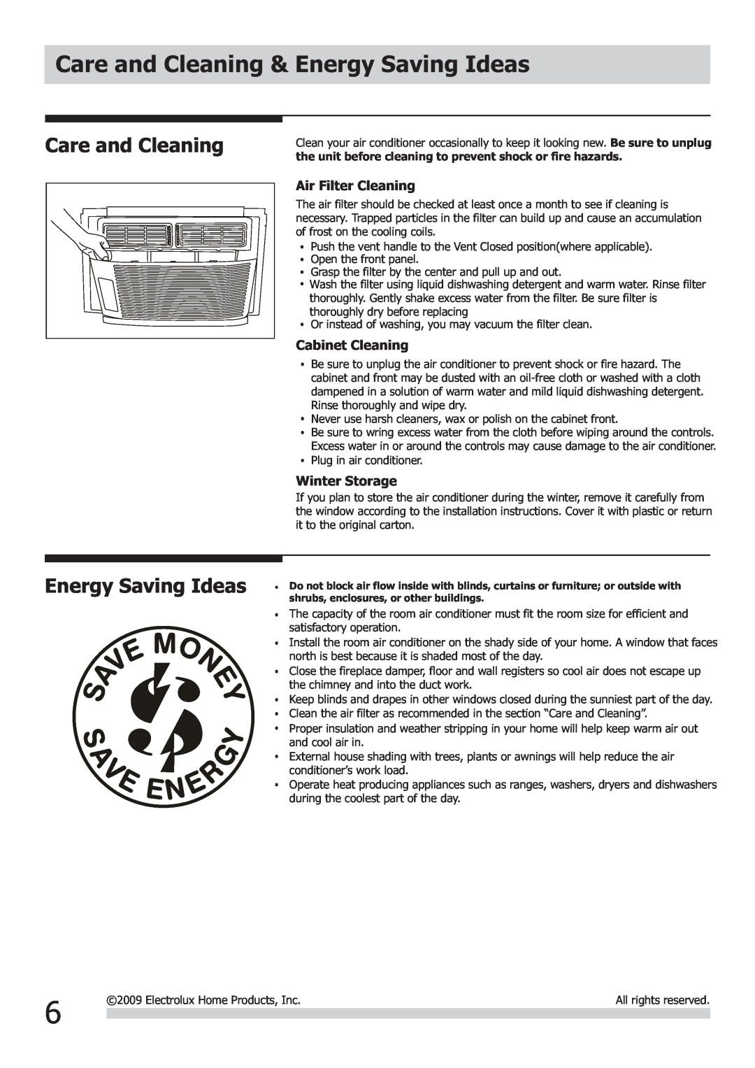 Frigidaire FRA082AT7 Care and Cleaning & Energy Saving Ideas, Air Filter Cleaning, Cabinet Cleaning, Winter Storage 