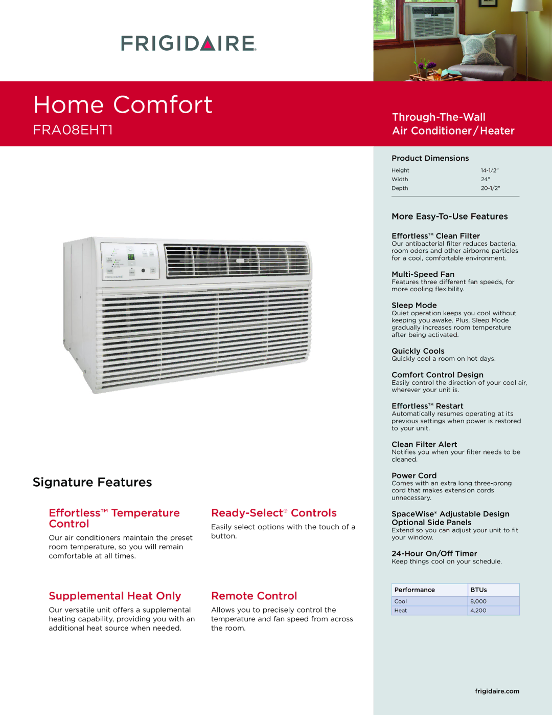 Frigidaire FRA08EHTI dimensions Effortless Temperature Control, Ready-Select Controls 