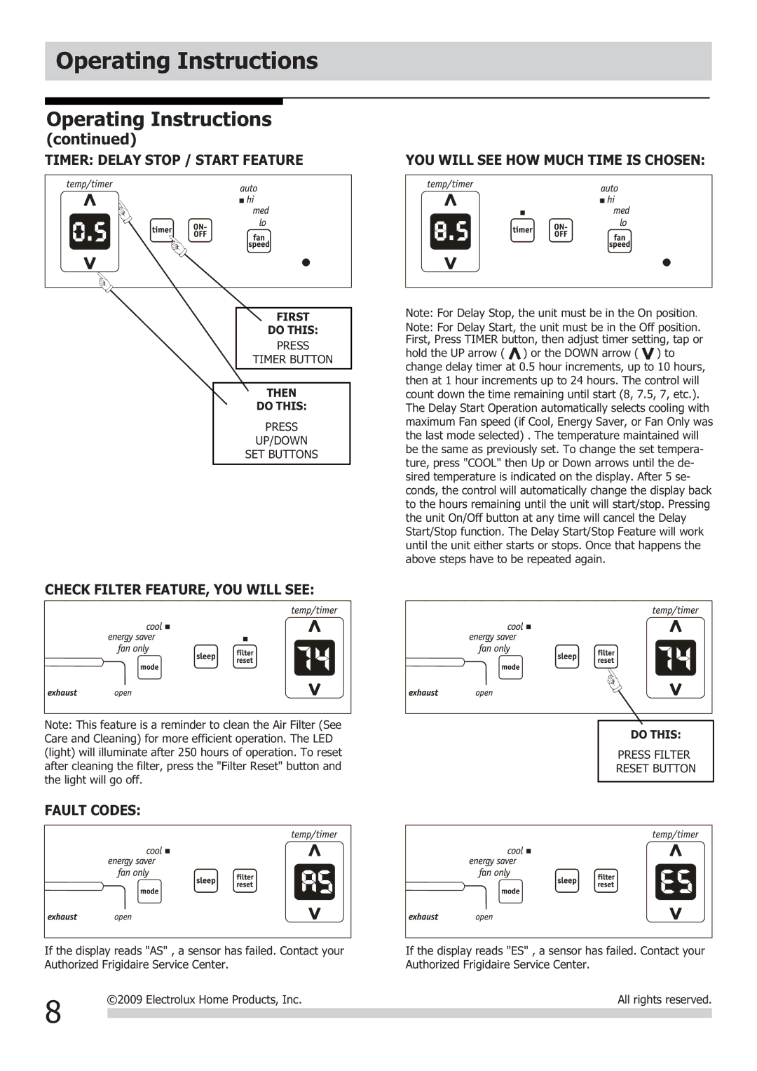 Frigidaire FRA103KT1 important safety instructions Check Filter FEATURE, YOU will see 