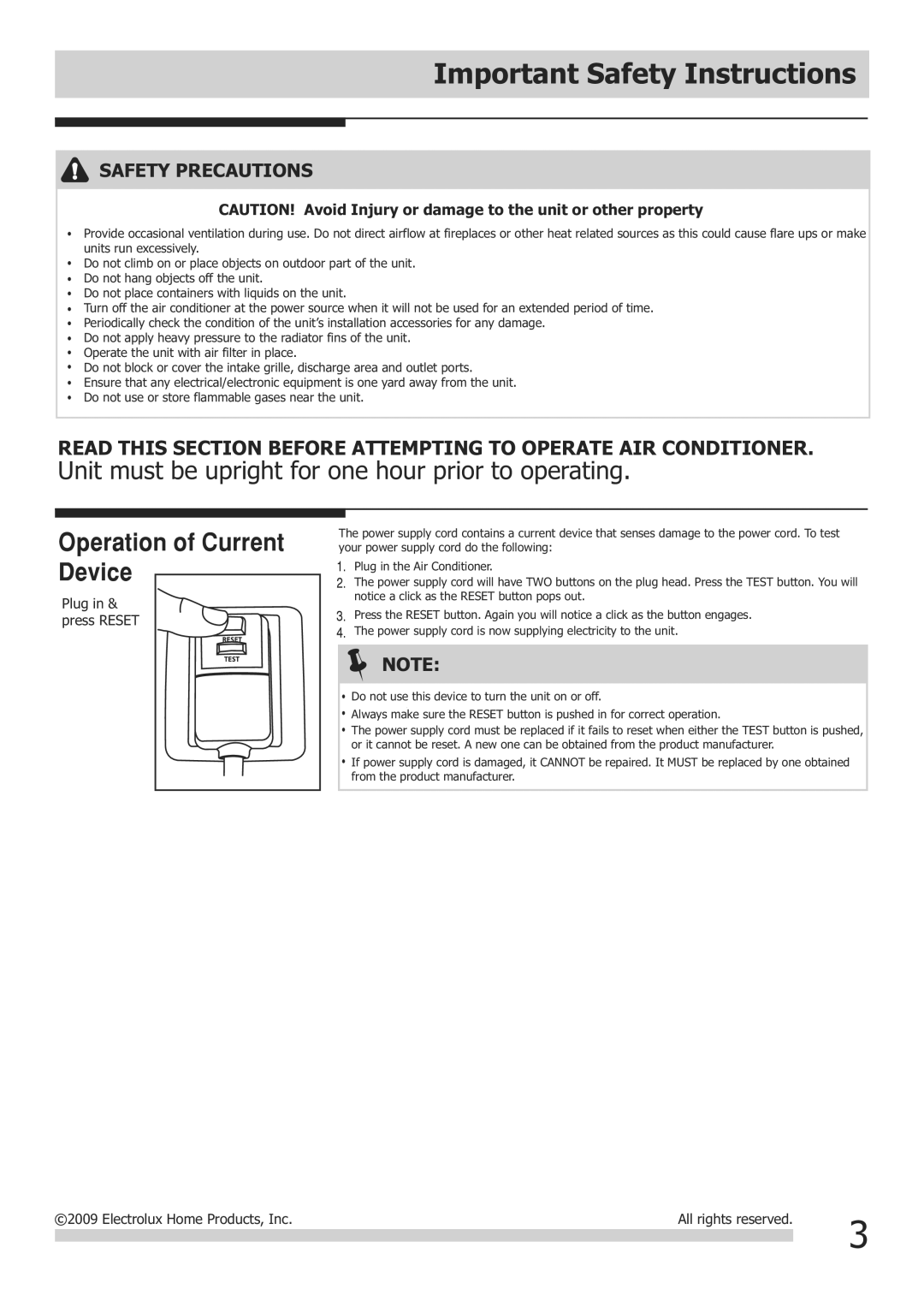 Frigidaire FRA122CV1 warranty Unit must be upright for one hour prior to operating 