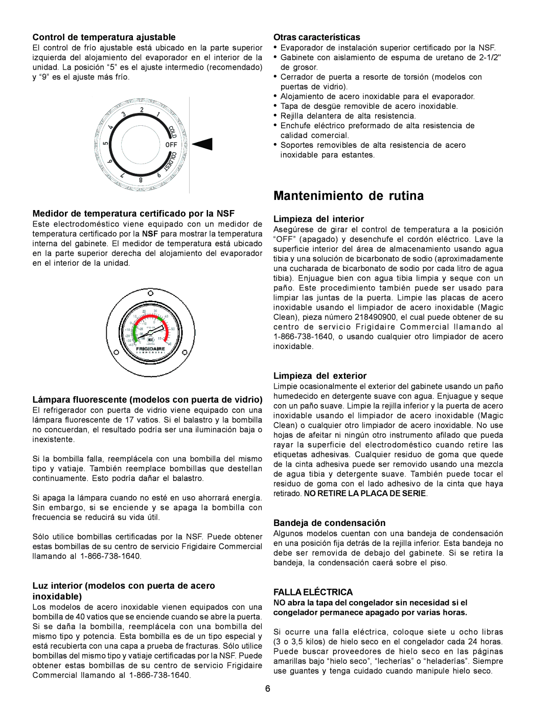 Frigidaire FREEZER/REFRIGERATOR GLASS DOOR REFRIGERATOR important safety instructions Mantenimiento de rutina 