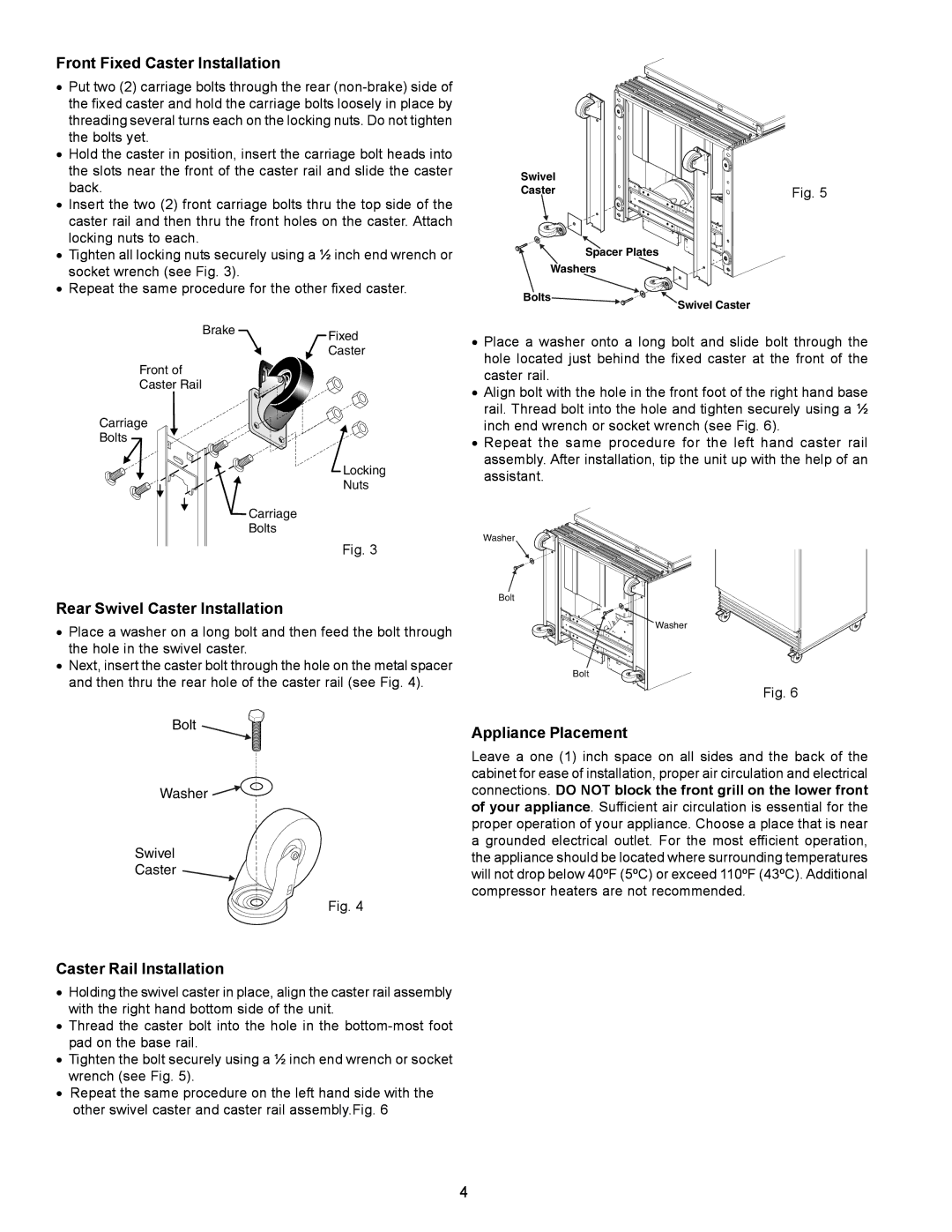 Frigidaire FREEZER/REFRIGERATOR GLASS DOOR REFRIGERATOR Front Fixed Caster Installation, Rear Swivel Caster Installation 