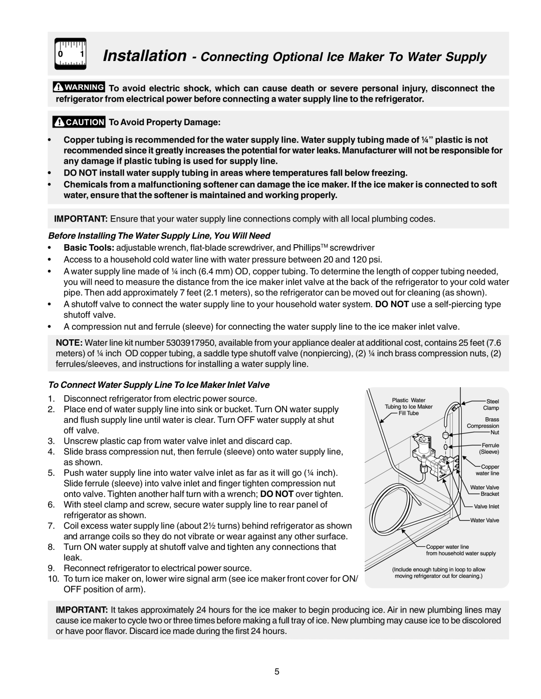 Frigidaire Frigidaire manual Before Installing The Water Supply Line, You Will Need 