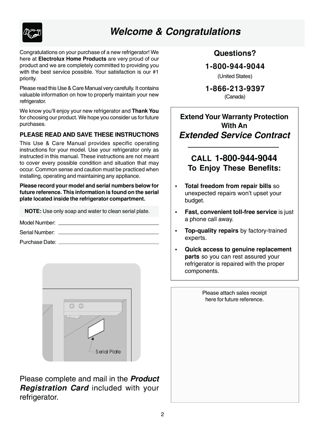 Frigidaire FRS23H5ASB1, FRS23F5AB3, FRS23F5AW3 manual Welcome & Congratulations, Please Read and Save These Instructions 