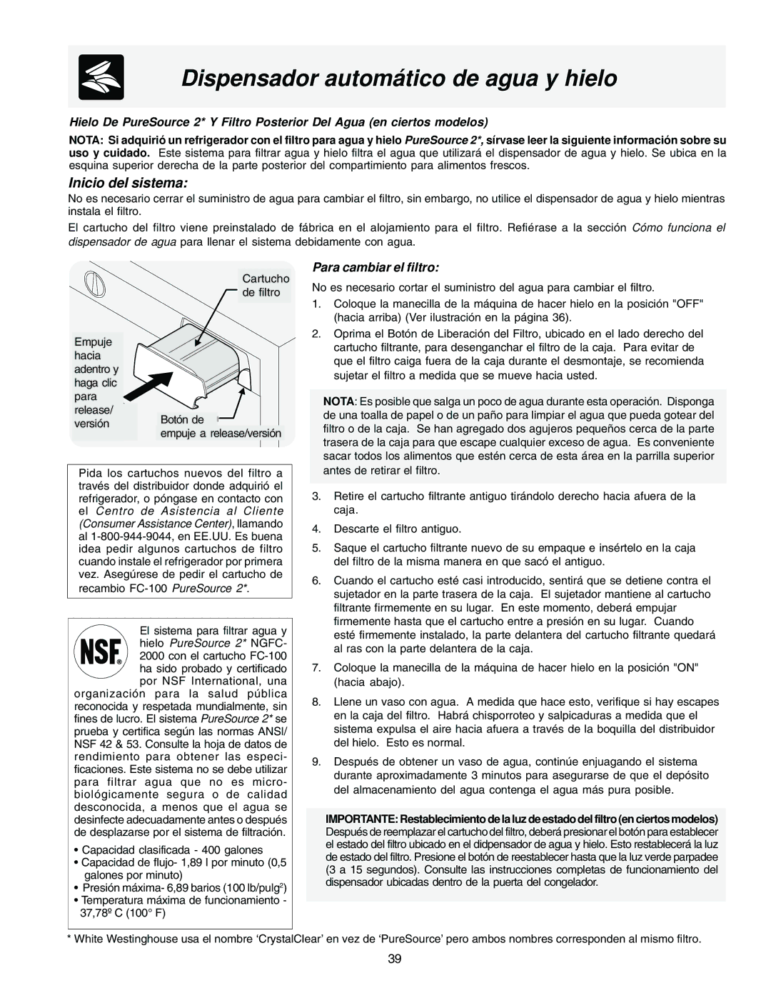 Frigidaire FRS23HF5AB2, FRS23F5AB3, FRS23F5AW3, FRS23H5ASB1, FRS23F5AQ3, FRS23HF5AW2, FRS23HF5AQ2 manual Para cambiar el filtro 